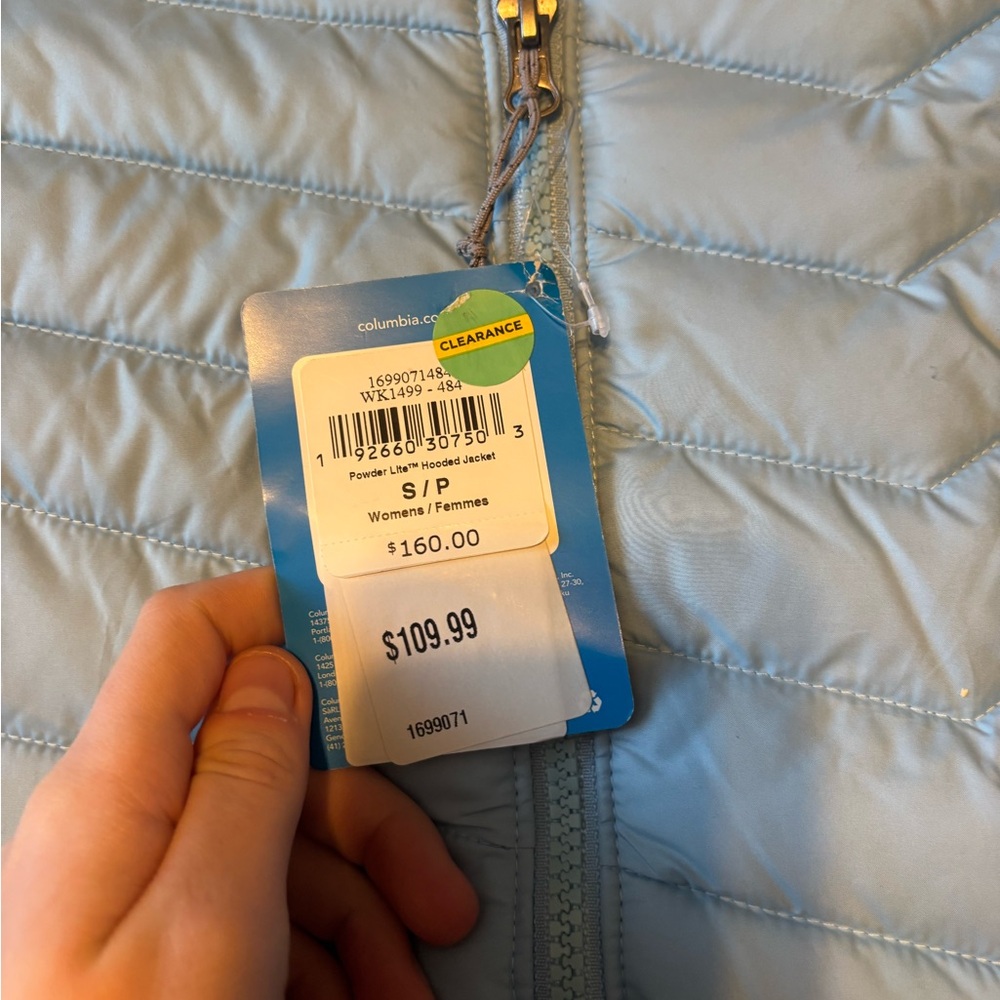 NWT Columbia Powder Lite Hooded Jacket Light Blue Color Size S - Picture 3 of 7
